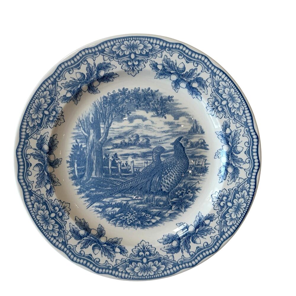 Royal Stafford Thanksgiving Pheasant Dinner Plates 11in Set of 4 Blue NEW